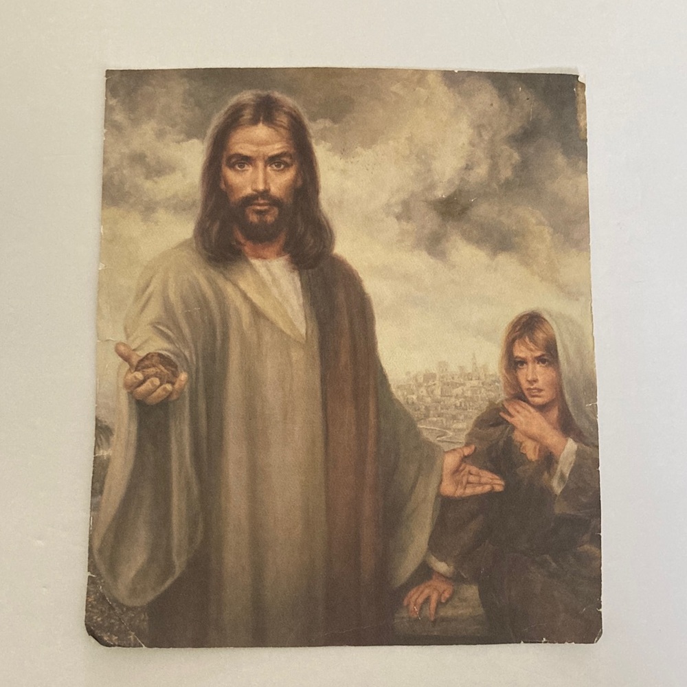 Soft Cream Brown Devotional Art Print “Cast the First Stone” Wall Art Unframed